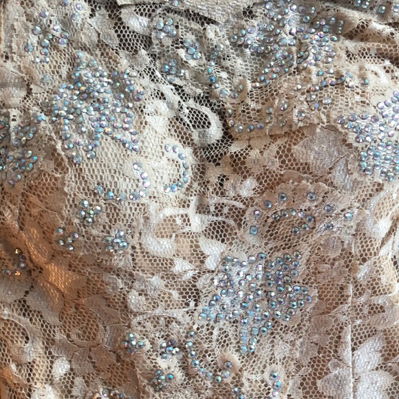 Jovanni Lace and Rhinestone Fitted Nude Dress - Picture 5 of 5